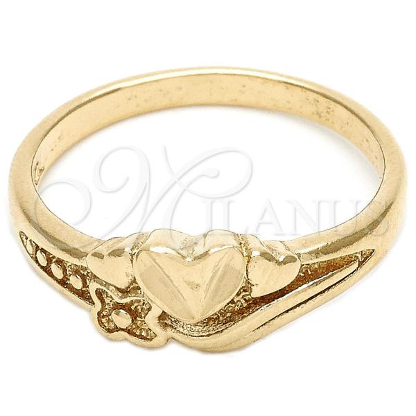 Oro Laminado Elegant Ring, Gold Filled Style Flower and Heart Design, Diamond Cutting Finish, Golden Finish, 01.63.0569.09 (Size 9)