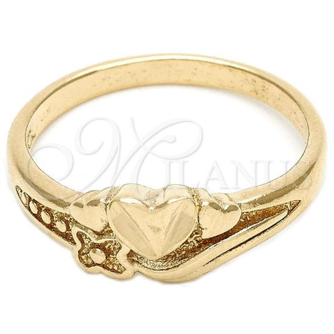 Oro Laminado Elegant Ring, Gold Filled Style Flower and Heart Design, Diamond Cutting Finish, Golden Finish, 01.63.0569.09 (Size 9)