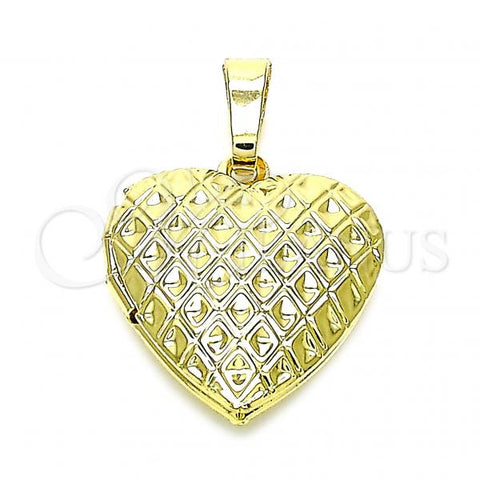 Oro Laminado Locket Pendant, Gold Filled Style Heart Design, Polished, Golden Finish, 05.117.0011