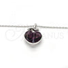 Rhodium Plated Pendant Necklace, Heart and key Design, with Amethyst Swarovski Crystals and White Micro Pave, Polished, Rhodium Finish, 04.239.0015.1.16