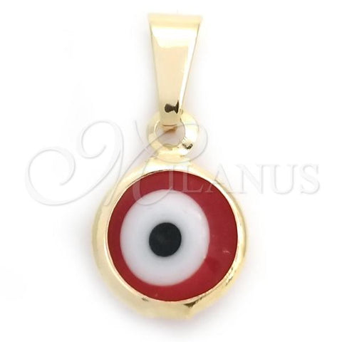 Oro Laminado Locket Pendant, Gold Filled Style Evil Eye Design, Red Enamel Finish, Golden Finish, 05.32.0079.1