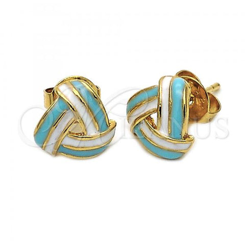 Oro Laminado Stud Earring, Gold Filled Style Love Knot Design, Turquoise Enamel Finish, Golden Finish, 5.126.057.4 *PROMO*