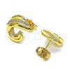 Oro Laminado Stud Earring, Gold Filled Style with White Micro Pave, Polished, Golden Finish, 02.156.0657
