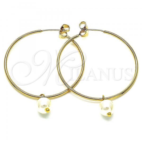 Oro Laminado Medium Hoop, Gold Filled Style with Ivory Pearl, Polished, Golden Finish, 02.63.2744.1.40