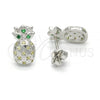 Sterling Silver Stud Earring, Pineapple Design, with Green and White Micro Pave, Polished,, 02.285.0036