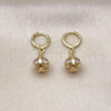 Oro Laminado Dangle Earring, Gold Filled Style Ball Design, with Pink Cubic Zirconia, Polished, Golden Finish, 02.357.0074.4