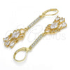 Oro Laminado Long Earring, Gold Filled Style Teardrop Design, with White Cubic Zirconia, Polished, Golden Finish, 02.210.0170