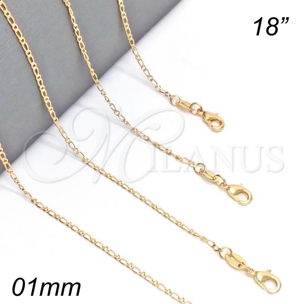 Oro Laminado Basic Necklace, Gold Filled Style Figaro Design, Polished, Golden Finish, 04.32.0015.18