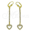 Oro Laminado Long Earring, Gold Filled Style Heart Design, with White Cubic Zirconia, Golden Finish, 5.071.001