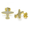 Oro Laminado Stud Earring, Gold Filled Style with White Micro Pave, Polished, Golden Finish, 02.344.0097