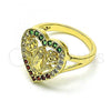 Oro Laminado Multi Stone Ring, Gold Filled Style Guadalupe and Heart Design, with Multicolor Cubic Zirconia, Polished, Golden Finish, 01.380.0028.1.08
