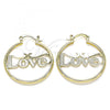 Oro Laminado Medium Hoop, Gold Filled Style Nameplate and Love Design, Polished, Golden Finish, 02.213.0221.30