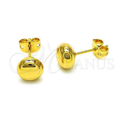 Oro Laminado Stud Earring, Gold Filled Style Ball Design, Polished, Golden Finish, 02.342.0322