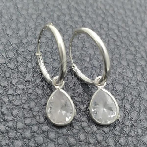 Sterling Silver Small Hoop, Teardrop Design, with White Cubic Zirconia, Polished, Silver Finish, 02.397.0021.15