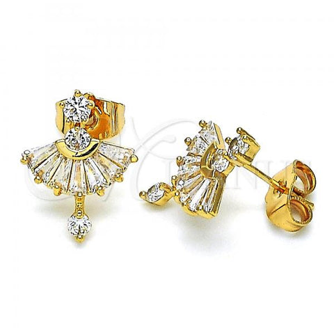 Oro Laminado Stud Earring, Gold Filled Style with White Cubic Zirconia, Polished, Golden Finish, 02.387.0094