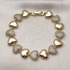 Oro Laminado Tennis Bracelet, Gold Filled Style Heart Design, with White Micro Pave, Polished, Golden Finish, 03.283.0445.08