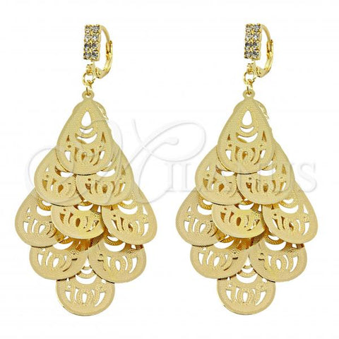 Oro Laminado Chandelier Earring, Gold Filled Style Teardrop Design, with White Cubic Zirconia, Diamond Cutting Finish, Golden Finish, 5.069.003.1