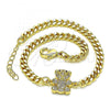 Oro Laminado Fancy Bracelet, Gold Filled Style Teddy Bear Design, with White Micro Pave, Polished, Golden Finish, 03.156.0026.08