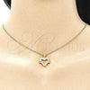 Oro Laminado Pendant Necklace, Gold Filled Style Heart Design, with White Micro Pave, Polished, Golden Finish, 04.156.0341.20