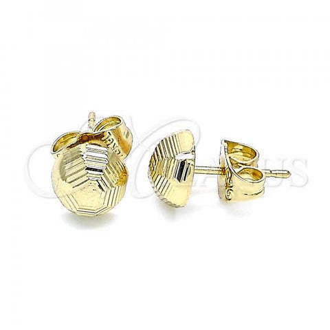 Oro Laminado Stud Earring, Gold Filled Style Diamond Cutting Finish, Golden Finish, 02.100.0120