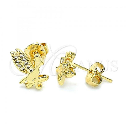 Oro Laminado Stud Earring, Gold Filled Style Angel Design, with White Micro Pave, Polished, Golden Finish, 02.156.0617