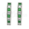 Rhodium Plated Huggie Hoop, with Green and White Cubic Zirconia, Polished, Rhodium Finish, 02.210.0106.9.25