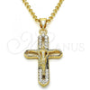 Oro Laminado Religious Pendant, Gold Filled Style Crucifix Design, with White Crystal, Polished, Golden Finish, 05.253.0056