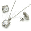Sterling Silver Earring and Pendant Adult Set, with White Cubic Zirconia, Polished, Rhodium Finish, 10.175.0057