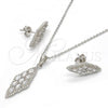 Sterling Silver Earring and Pendant Adult Set, with White Cubic Zirconia and White Crystal, Polished, Rhodium Finish, 10.281.0008