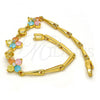 Gold Tone Fancy Bracelet, Flower Design, with Multicolor Cubic Zirconia, Polished, Golden Finish, 03.213.0024.07.GT