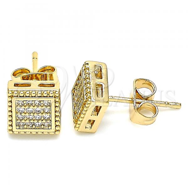 Oro Laminado Stud Earring, Gold Filled Style with White Micro Pave, Polished, Golden Finish, 02.344.0071