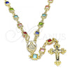 Oro Laminado Medium Rosary, Gold Filled Style Caridad del Cobre and Crucifix Design, with Multicolor Crystal, Polished, Golden Finish, 09.326.0004.18