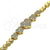 Oro Laminado Fancy Bracelet, Gold Filled Style Heart Design, with White Micro Pave, Polished, Golden Finish, 03.283.0197.07