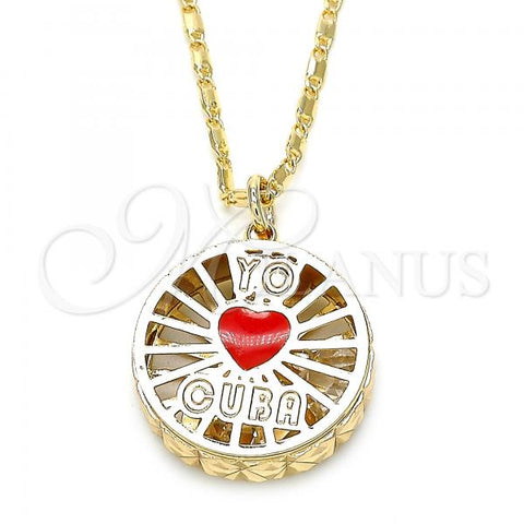 Oro Laminado Pendant Necklace, Gold Filled Style Heart Design, with White Cubic Zirconia, Red Enamel Finish, Golden Finish, 04.106.0035.20