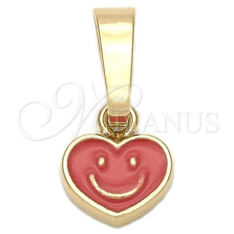 Oro Laminado Fancy Pendant, Gold Filled Style Heart Design, Orange Enamel Finish, Golden Finish, 05.163.0078