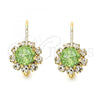 Oro Laminado Leverback Earring, Gold Filled Style Flower Design, with Light Green and White Crystal, Polished, Golden Finish, 02.122.0085.5