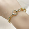 Oro Laminado Fancy Bracelet, Gold Filled Style Mariner and Puff Mariner Design, with White Micro Pave, Polished, Golden Finish, 03.213.0387.07