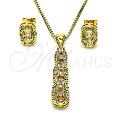 Oro Laminado Earring and Pendant Adult Set, Gold Filled Style with White Cubic Zirconia and White Micro Pave, Polished, Golden Finish, 10.342.0127