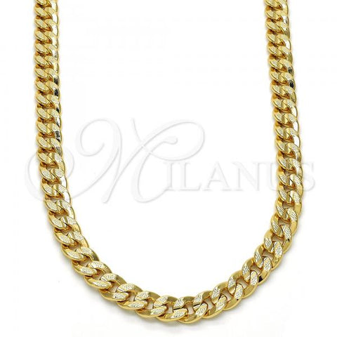 Oro Laminado Basic Necklace, Gold Filled Style Pave Cuban Design, Polished, Golden Finish, 04.213.0087.24