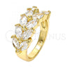 Oro Laminado Multi Stone Ring, Gold Filled Style Leaf Design, with White Cubic Zirconia, Polished, Golden Finish, 01.210.0007.08 (Size 8)