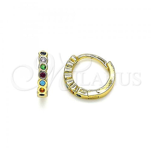 Oro Laminado Huggie Hoop, Gold Filled Style with Multicolor Cubic Zirconia, Polished, Golden Finish, 02.210.0558.4.10