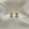 Oro Laminado Stud Earring, Gold Filled Style with Pink Cubic Zirconia, Polished, Golden Finish, 02.213.0359