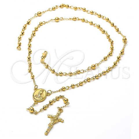 Oro Laminado Medium Rosary, Gold Filled Style Altagracia and Crucifix Design, Polished, Golden Finish, 5.204.003.1.24