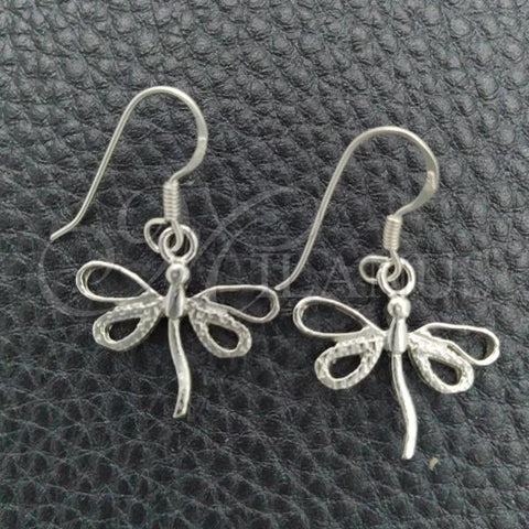 Sterling Silver Dangle Earring, Dragon-Fly Design, Polished, Silver Finish, 02.392.0004