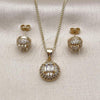 Oro Laminado Earring and Pendant Adult Set, Gold Filled Style Ball and Baguette Design, with White Cubic Zirconia and White Micro Pave, Polished, Golden Finish, 10.342.0251