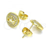 Oro Laminado Stud Earring, Gold Filled Style Crown Design, with White Micro Pave, Polished, Golden Finish, 02.156.0593