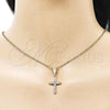 Oro Laminado Religious Pendant, Gold Filled Style Cross Design, with White Cubic Zirconia, Polished, Golden Finish, 05.253.0182