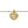Oro Laminado Pendant Necklace, Gold Filled Style Heart and Love Design, with White Micro Pave, Polished, Golden Finish, 04.156.0047.20