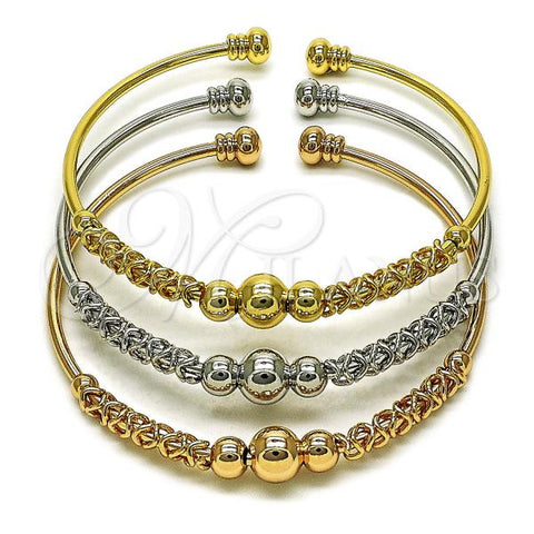 Oro Laminado Trio Bangle, Gold Filled Style Ball Design, Polished, Tricolor, 07.282.0018