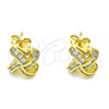 Oro Laminado Stud Earring, Gold Filled Style with White Micro Pave, Polished, Golden Finish, 02.342.0122